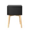 Side Table with 2 Drawer and Rubber Wood Legs; Mid-Century Modern Storage Cabinet for Bedroom Living Room Furniture; Black