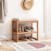 Natural Solid Wood Shoe Bench; Beech Wood Storage Rack Organizer with High Rebound Sponge Cushion