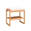 Natural Solid Wood Shoe Bench; Beech Wood Storage Rack Organizer with High Rebound Sponge Cushion