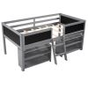 Twin Size Low Loft Bed with Two Movable Shelves and Ladder; with Decorative Guardrail Chalkboard; Gray