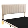 Queen Size Upholstered Bed with LED lights and Headboard, Floating Velvet Platform Bed, Beige