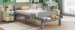 Twin Bed with Footboard Bench,Gray