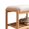 Natural Solid Wood Shoe Bench; Beech Wood Storage Rack Organizer with High Rebound Sponge Cushion