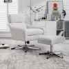 Swivel Armchair with Ottoman for Living Room, Bedroom, Office, Beige Linen