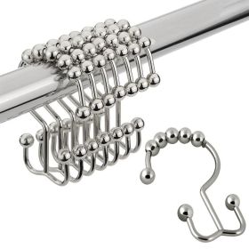 Double Shower Curtain Hooks Stainless Steel Rolling Shower Rings for Curtain Rod, Set of 12Pcs (Set: 12 Pieces Hooks, Color: Nickel)