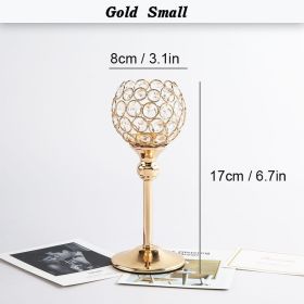 Gold/Silver Crystal Candle Holder Pillar Metal Tealight Candlestick Wedding Table Centerpiece Party Christmas Home Desktop Decor (Ships From: CN, Color: Gold  Small)
