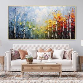 Large Original Canvas Oil Painting Wall Decor Blue Sky And Colorful Forest Painting Living Room Art Hand Textured Painting Bedroom Decor (Style: 01, size: 140x280cm)