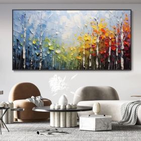 Large Original Canvas Oil Painting Wall Decor Blue Sky And Colorful Forest Painting Living Room Art Hand Textured Painting Bedroom Decor (Style: 01, size: 120x240cm)