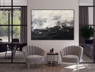 Black and White 100% Handmade Contrasting Color Textured Painting Acrylic Abstract Oil Painting Wall Decor Living Room Office Wall Art (Style: 01, size: 80x120cm)