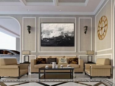 Black and White 100% Handmade Contrasting Color Textured Painting Acrylic Abstract Oil Painting Wall Decor Living Room Office Wall Art (Style: 01, size: 120x160cm)