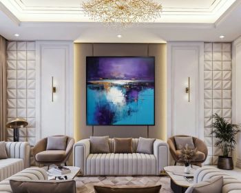 Abstract Purple and Blue 100% Handmade Colourfull Textured Painting Acrylic Oil Painting Wall Decor Living Room Office Wall Art (Style: 01, size: 100x100cm)