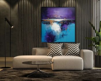 Abstract Purple and Blue 100% Handmade Colourfull Textured Painting Acrylic Oil Painting Wall Decor Living Room Office Wall Art (Style: 01, size: 60x60cm)