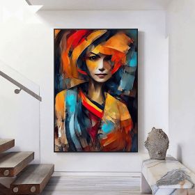 Handmade Oil Painting Colorful Woman Abstract Painting Yellow And Blue Acrylic Painting On Canvas Figure Painting Modern Art Wall Art For Home Decor (Style: 01, size: 100X150cm)