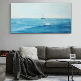 Large Blue Abstract Nautical Oil Painting on Canvas Minimalist Ocean Landscape Painting Blue and white Ocean Sky Art Living Room Wall Decor (Style: 01, size: 40x80cm)