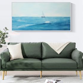 Large Blue Abstract Nautical Oil Painting on Canvas Minimalist Ocean Landscape Painting Blue and white Ocean Sky Art Living Room Wall Decor (Style: 01, size: 60x120cm)