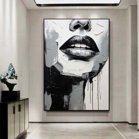 Handmade Oil Painting Sleeping Beauty Wall Art Abstract Face Painting Black And White Textured Painting Palette Knife Wall Art Living Room Wall Decor (Style: 01, size: 90x130cm)