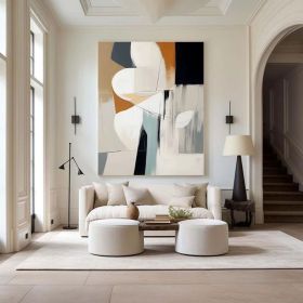 Original Hand-Painted Abstract Mura Beige Black and Gray Wall Art for Modern Interior Deco Unique Abstract Painting for Home Decoration (Style: 01, size: 60X90cm)