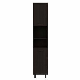 Sheffield 2-Door Pantry Cabinet; with Two 2-Cabinet Spaces and Two Open Shelves (Color: Black)