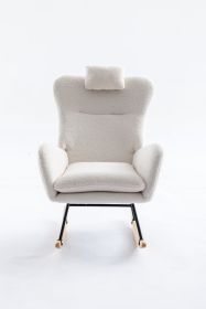 35.5 inch Rocking Chair, Soft Teddy Velvet Fabric Rocking Chair for Nursery (Material: Teddy Velvet, Color: White)