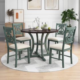 5-Piece Round Dining Table Set and 4 Fabric Chairs (Color: Antique Blue)