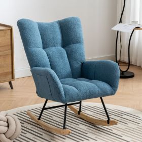 Rocking Chair with Pocket, Soft Teddy Fabric Rocking Chair for Nursery (Color: Blue)