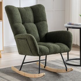 Rocking Chair with Pocket, Soft Teddy Fabric Rocking Chair for Nursery (Color: Dark Green)