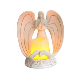 Nordic Style Resin Angel Electronic Candle Holder Living Room Church Decorations (Color: White)