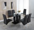 Contemporary Tempered Glass Top Double Pedestal Dining Table; size 63" x 35.4" x 29.5" (Black or White)