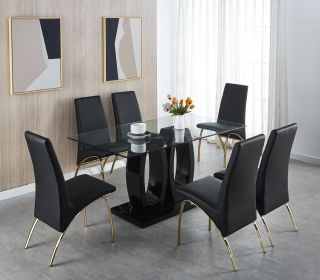 Contemporary Tempered Glass Top Double Pedestal Dining Table; size 63" x 35.4" x 29.5" (Black or White) (Color: Black)