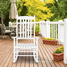 Outdoor/Indoor Rocking Chair, Square Wooden Rocking Chair Wavy Backboard 68.5*86*115CM  RT (Color: White)