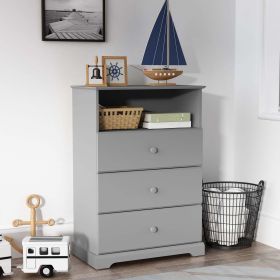Campbell Wood 3-Drawer Kids Dresser with Storage Shelf, White (Color: Gray)