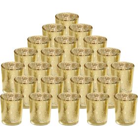 24Pcs Gold Votive Tealights Candle Holders Mercury Glass Shinny Candle Holders For Wedding Birthday Party Home Decoration Table Centerpiece (Type: Candle Holder)