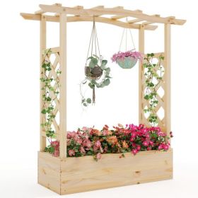 Wooden Raised Garden Bed Planter Box with Trellis and Hanging Roof (Color: Natural)