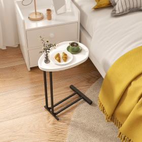 C-Shaped Side Table, C Table End Table for Sofa and Bedside, Couch Side Tables, Wood C-Shaped End Table with Metal Frame Slide for Bedroom Living Room (Material: MDF+Metal, Color: White)