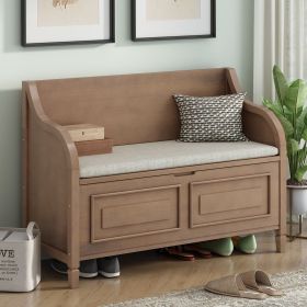 Rustic Style Solid wood Entryway Multifunctional Storage Bench with Safety Hinge (Material: MDF, Color: Brown+Beige)