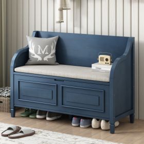 Rustic Style Solid wood Entryway Multifunctional Storage Bench with Safety Hinge (Material: MDF, Color: Antique Navy)