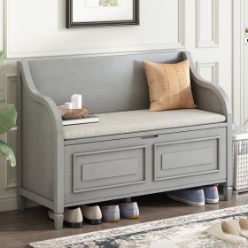 Rustic Style Solid wood Entryway Multifunctional Storage Bench with Safety Hinge (Material: MDF, Color: Gray Wash)