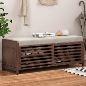 Distressed Shutter Storage Bench with Acacia Veneer for Retro Charm for Living Room,Entryway (Material: MDF, Color: Espresso)