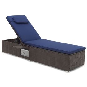 Outdoor PE RattanChaise Lounge with 6-level Backrest (Color: Navy)