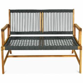 2-Person Acacia Wood Yard Bench for Balcony and Patio (Color: Gray)