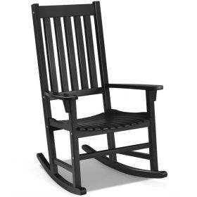 Indoor Outdoor Wooden High Back Rocking Chair (Color: Black)