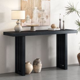 Uniquely Designed Oak Veneer Console Table with Distinctive Side Shapes, Suitable for Entryway, Hallway, Living Room, Foyer, Corridor (Material: MDF, Color: Black)