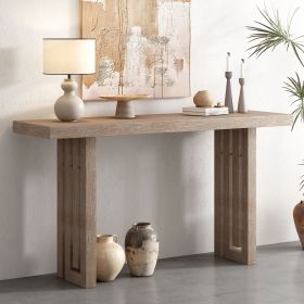 Uniquely Designed Oak Veneer Console Table with Distinctive Side Shapes, Suitable for Entryway, Hallway, Living Room, Foyer, Corridor (Material: MDF, Color: Natural)