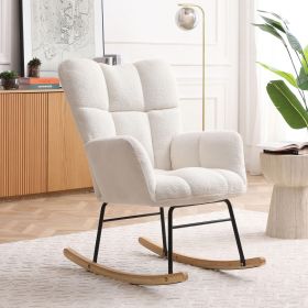 Rocking Chair Teddy Upholstered Glider Rocker Rocking Accent Chair Padded Seat with High Backrest Armchair Comfy Side Chair for Living Room Bedroom Of (Color: as Pic)