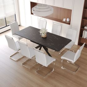 62.4" extendable 78.15" dining Table Set for 6-8 Person for Dining Room (Color: Black Top+White PU+Plating Leg+8IN1)