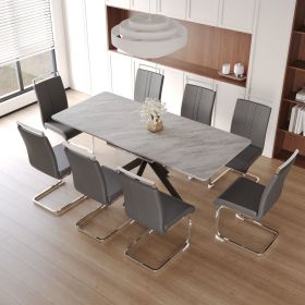 62.4" extendable 78.15" dining Table Set for 6-8 Person for Dining Room (Color: Grey Top+Grey PU+Plating Leg+8IN1)