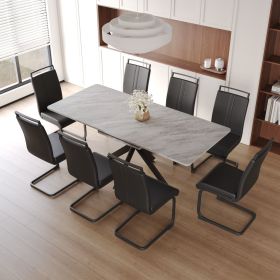 62.4" extendable 78.15" dining Table Set for 6-8 Person for Dining Room (Color: Grey Top+Black PU+Black Leg+8IN1)