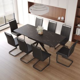 62.4" extendable 78.15" dining Table Set for 6-8 Person for Dining Room (Color: Black Top+White PU+Black Leg+8IN1)