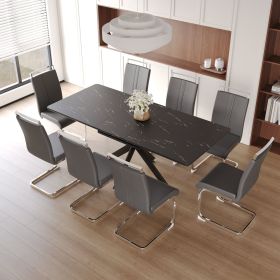 62.4" extendable 78.15" dining Table Set for 6-8 Person for Dining Room (Color: Black Top+Grey PU+Plating Leg+8IN1)