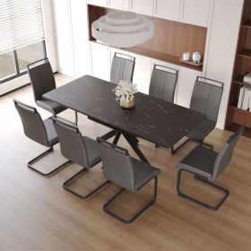 62.4" extendable 78.15" dining Table Set for 6-8 Person for Dining Room (Color: Black Top+Grey PU+Black Leg+8IN1)